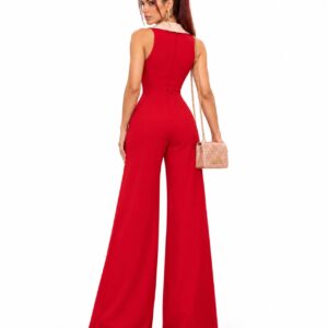 PARIS VALTADOROS Red Elegance – Κόκκινη Ολόσωμη Φόρμα με Contrast Γιακά