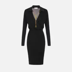 Elisabetta Franchi Timeless Elegance – Μαύρο Κρουαζέ Midi Φόρεμα
