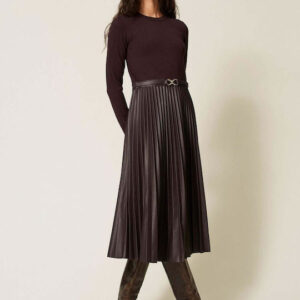 Twinset Maxi Φόρεμα Δερμάτινο Καφε