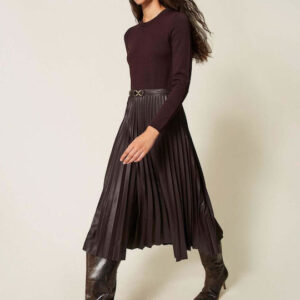 Twinset Maxi Φόρεμα Δερμάτινο Καφε
