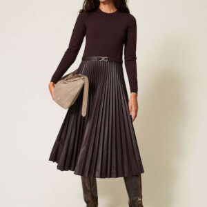 Twinset Maxi Φόρεμα Δερμάτινο Καφε